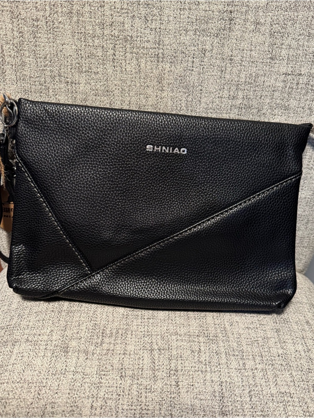 Black Pebbled Large Wristlet